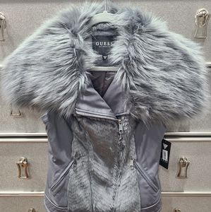 NWT, Women's Guess fur vest, grey, size XS, front zipper